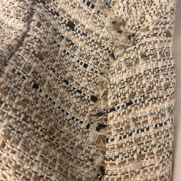ZARA Tweed Open Blazer Jacket Tan Cream Sz Small - Picture 8 of 16